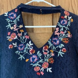 Dresses | Navy With Floral Print Long Sleeve Lace Dress | Poshmark